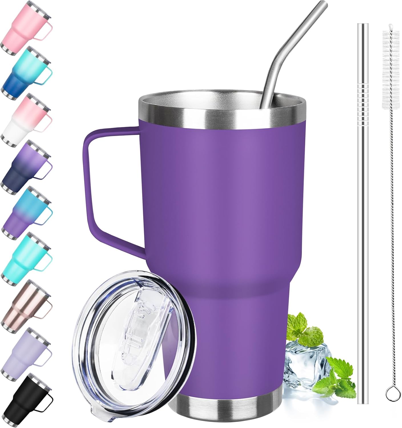 30 oz Tumbler with Handle, Stainless Steel Insulated Tumbler with Lid and Straw, Double Wall Vacuum Coffee Mug Tumbler, Insulated Coffee Thermal Cup for Cold and Hot (Yellow)