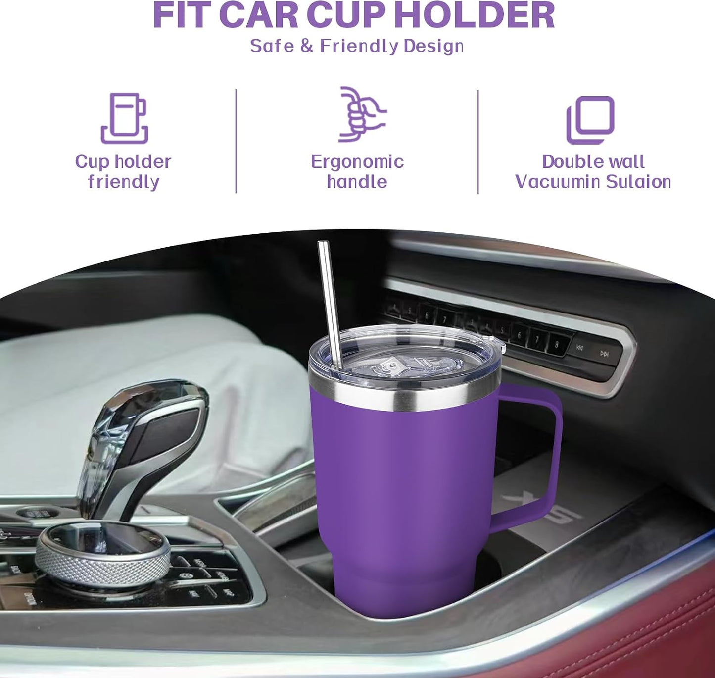 30 oz Tumbler with Handle, Stainless Steel Insulated Tumbler with Lid and Straw, Double Wall Vacuum Coffee Mug Tumbler, Insulated Coffee Thermal Cup for Cold and Hot (Yellow)