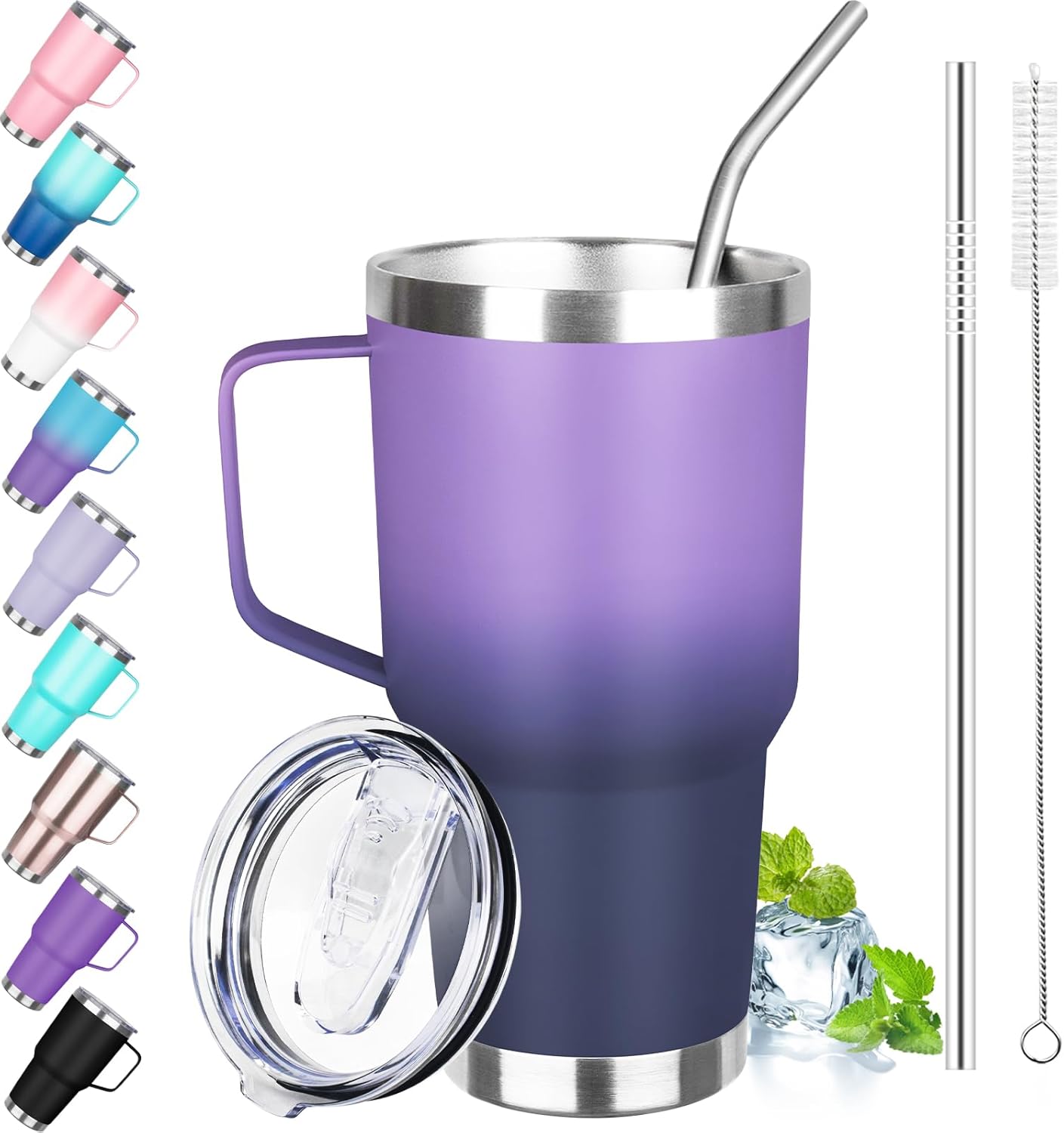 30 oz Tumbler with Handle, Stainless Steel Insulated Tumbler with Lid and Straw, Double Wall Vacuum Coffee Mug Tumbler, Insulated Coffee Thermal Cup for Cold and Hot (Yellow)