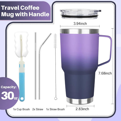 30 oz Tumbler with Handle, Stainless Steel Insulated Tumbler with Lid and Straw, Double Wall Vacuum Coffee Mug Tumbler, Insulated Coffee Thermal Cup for Cold and Hot (Yellow)