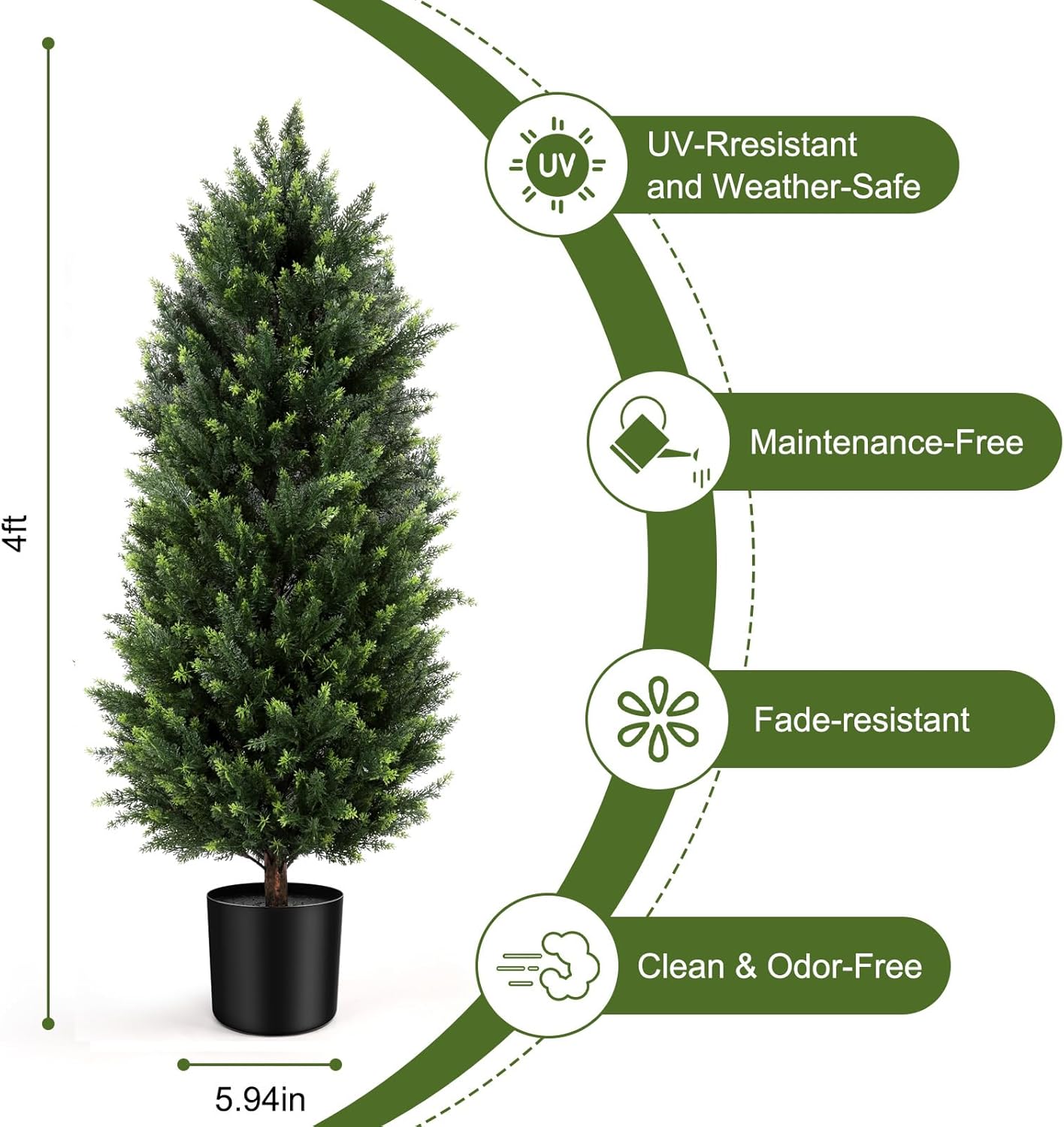 Artificial Cedar Topiary Trees 4FT Set of 2 Potted Outdoor Cypress Tree | Lifelike Evergreen Cedar,Dense Full Foliage,4 Foot,UV Resistant Artificial Bushes in Pot for Outdoor Front Porch Patio Decor