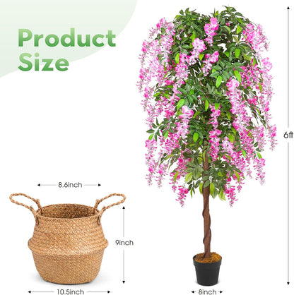 6ft Artificial Tree Plants, Fake Wisteria Tree with Woven Seagrass Basket for Indoor Outdoor Home Decor Office Living Room Porch Patio Perfect Housewarming Gift (2)