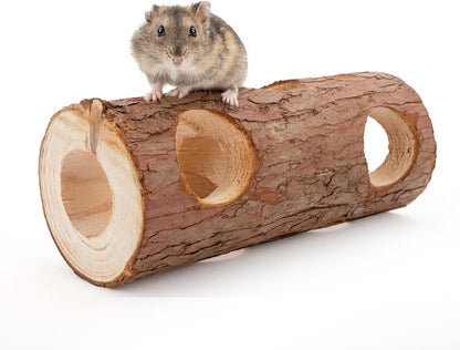 Natural Wooden Hamster Mouse Tunnel Tube Toy Forest Hollow Tree Trunk