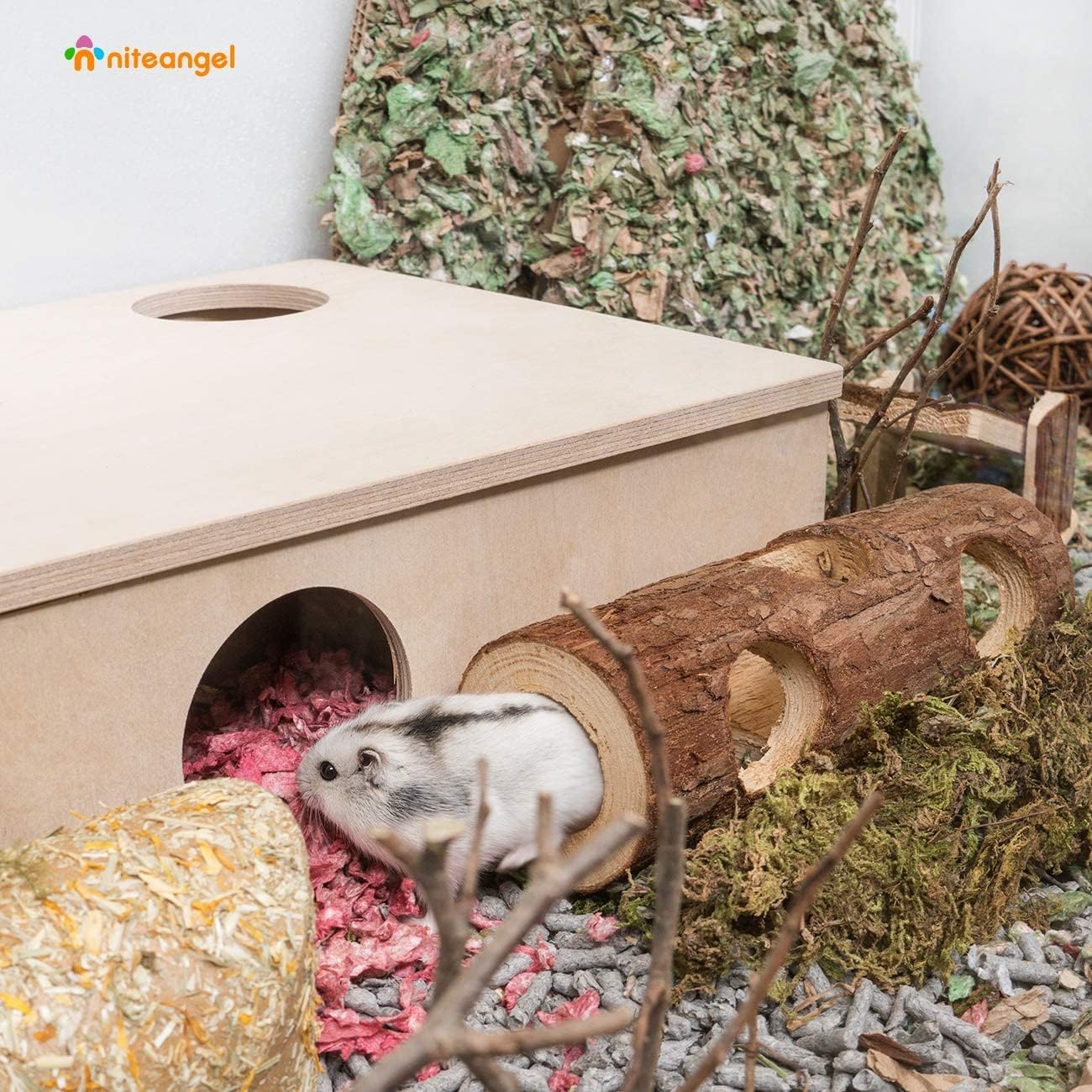 Natural Wooden Hamster Mouse Tunnel Tube Toy Forest Hollow Tree Trunk