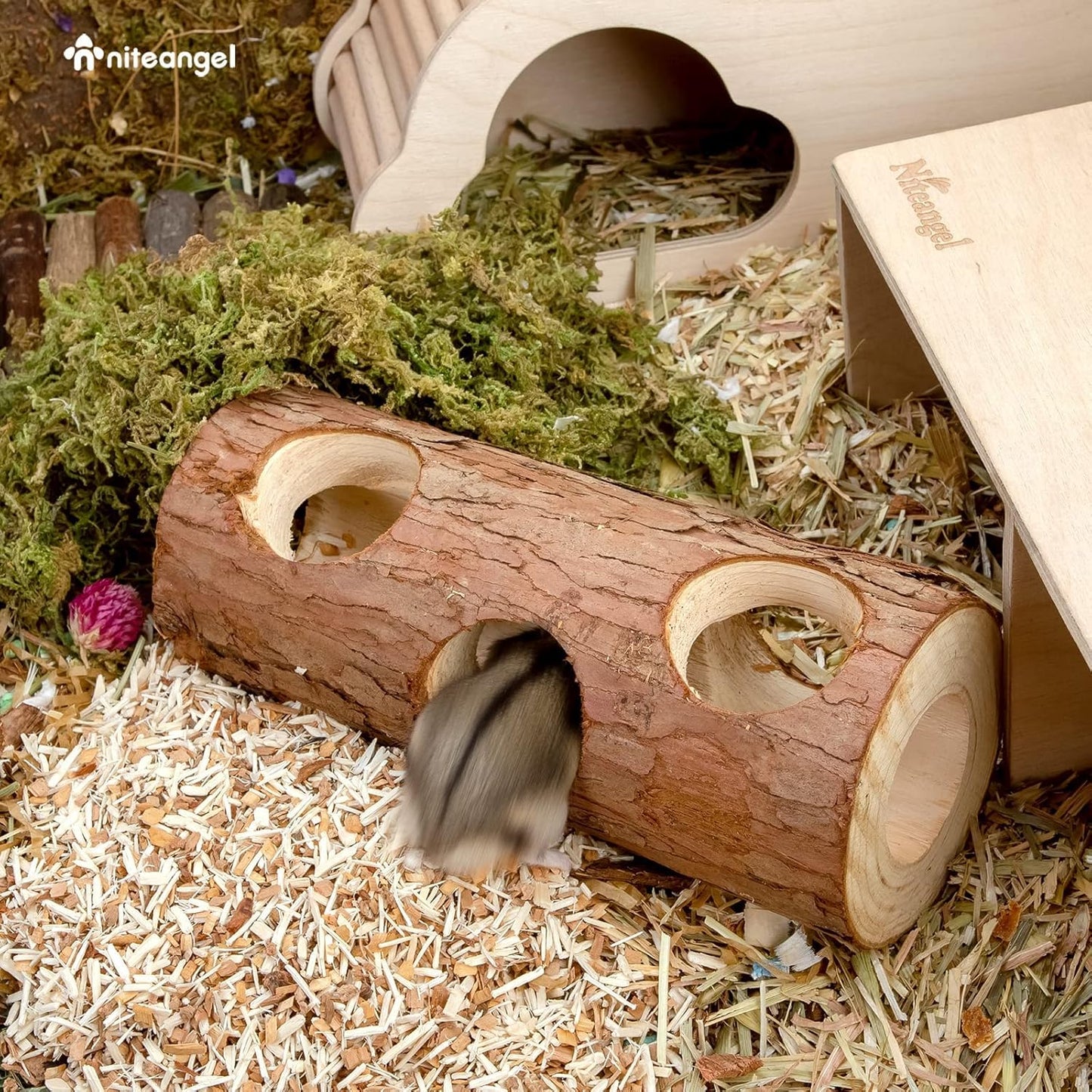 Natural Wooden Hamster Mouse Tunnel Tube Toy Forest Hollow Tree Trunk