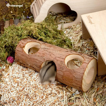 Natural Wooden Hamster Mouse Tunnel Tube Toy Forest Hollow Tree Trunk