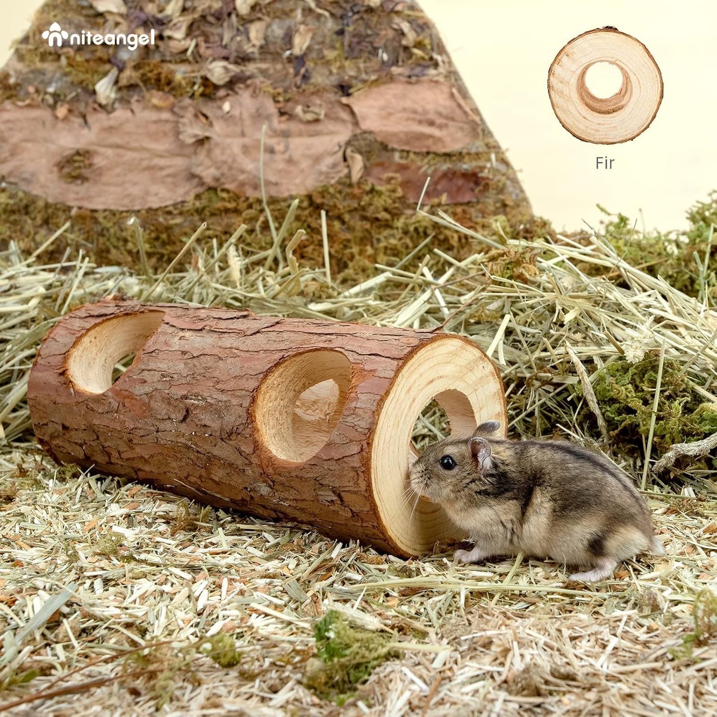 Natural Wooden Hamster Mouse Tunnel Tube Toy Forest Hollow Tree Trunk