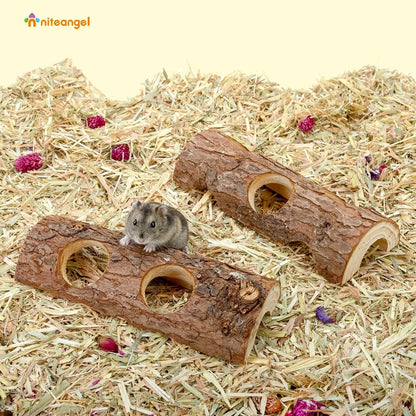 Natural Wooden Hamster Mouse Tunnel Tube Toy Forest Hollow Tree Trunk