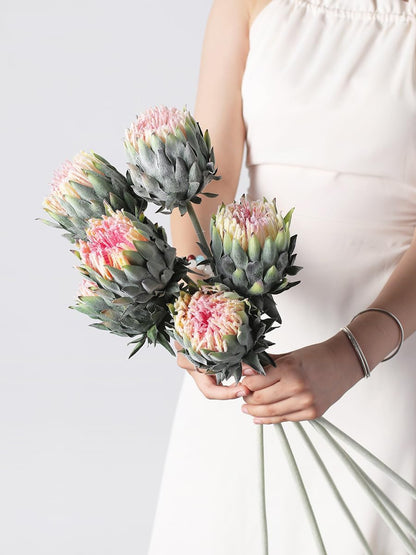 2pcs Artificial King Protea Flowers,60 CM/24 inches Long Stem Faux Cynaroides Flower Decoration for Table/Home/Office/Restaurant (Pink)
