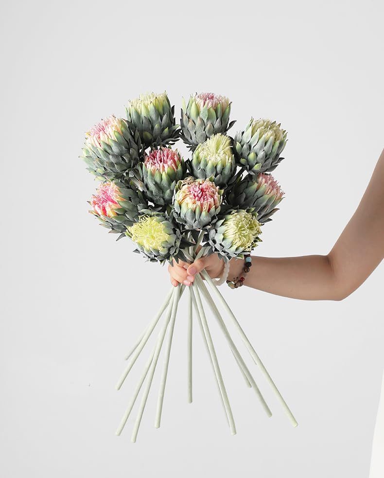 2pcs Artificial King Protea Flowers,60 CM/24 inches Long Stem Faux Cynaroides Flower Decoration for Table/Home/Office/Restaurant (Pink)