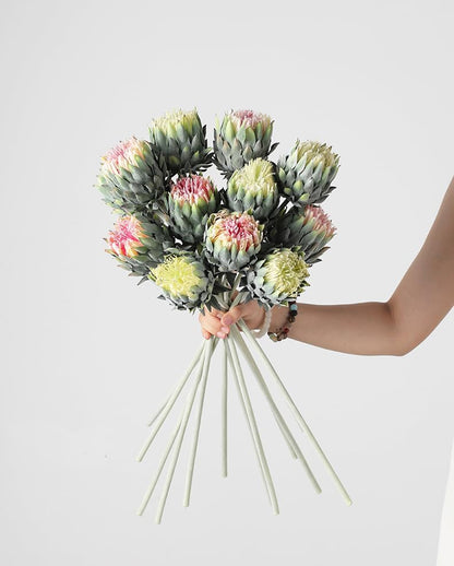 2pcs Artificial King Protea Flowers,60 CM/24 inches Long Stem Faux Cynaroides Flower Decoration for Table/Home/Office/Restaurant (Pink)