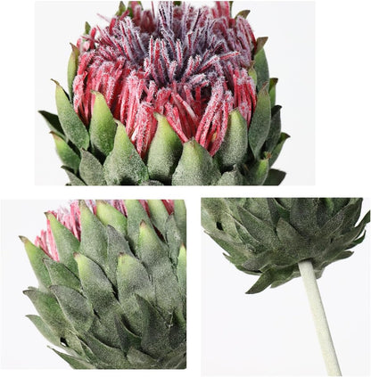 2pcs Artificial King Protea Flowers,60 CM/24 inches Long Stem Faux Cynaroides Flower Decoration for Table/Home/Office/Restaurant (Pink)