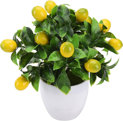 Artificial Lemon Tree Plant Decor, Artificial Lemon Potted, Fake Green Pot Plants Flowers Ornaments Mini Potted Lemon Tree Fake Lemon for Home Office Decorations(Yellow)