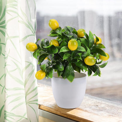 Artificial Lemon Tree Plant Decor, Artificial Lemon Potted, Fake Green Pot Plants Flowers Ornaments Mini Potted Lemon Tree Fake Lemon for Home Office Decorations(Yellow)
