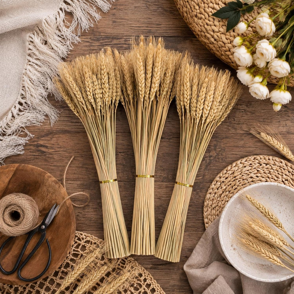 300 Stems Dried Wheat Stalks, 16 Inch Natural Wheat Sheaves Fall Arrangement for DIY Craft, Home Table, Wedding Decor