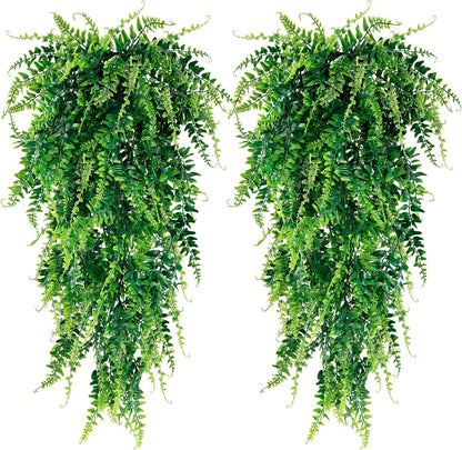 4 Pack Artificial Hanging Plants Fake Hanging Plant Faux Hanging Boston Ferns Fake Ivy Vines Greenery UV Resistant Plastic Plants for Indoor Outdoor Room Wall Wedding Patio Porch Decor