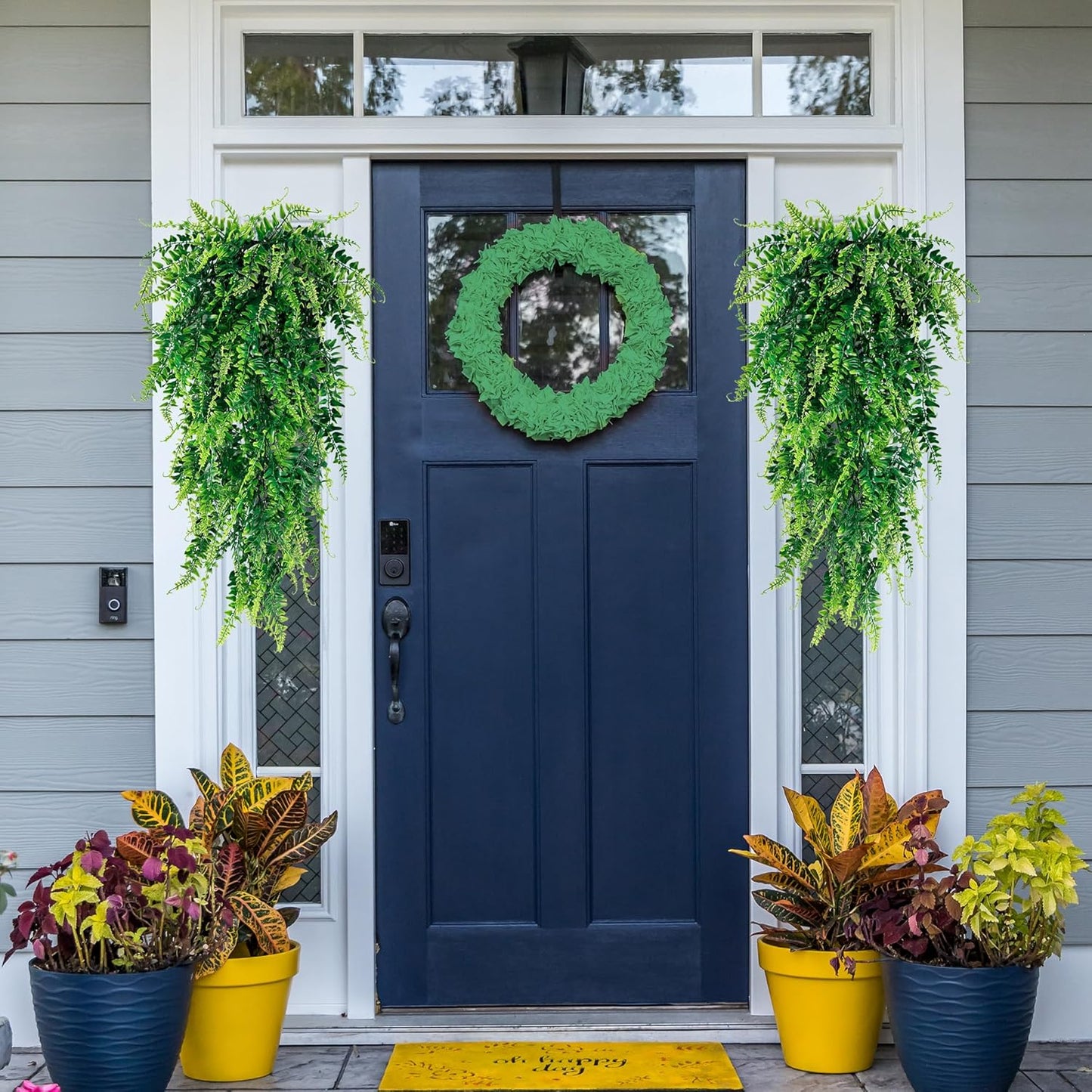 4 Pack Artificial Hanging Plants Fake Hanging Plant Faux Hanging Boston Ferns Fake Ivy Vines Greenery UV Resistant Plastic Plants for Indoor Outdoor Room Wall Wedding Patio Porch Decor