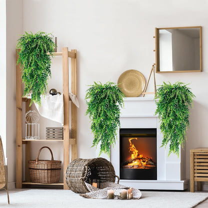 4 Pack Artificial Hanging Plants Fake Hanging Plant Faux Hanging Boston Ferns Fake Ivy Vines Greenery UV Resistant Plastic Plants for Indoor Outdoor Room Wall Wedding Patio Porch Decor