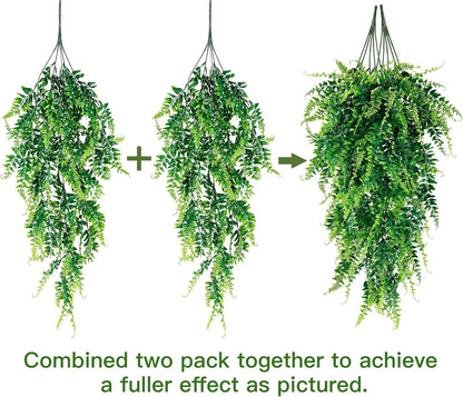 4 Pack Artificial Hanging Plants Fake Hanging Plant Faux Hanging Boston Ferns Fake Ivy Vines Greenery UV Resistant Plastic Plants for Indoor Outdoor Room Wall Wedding Patio Porch Decor