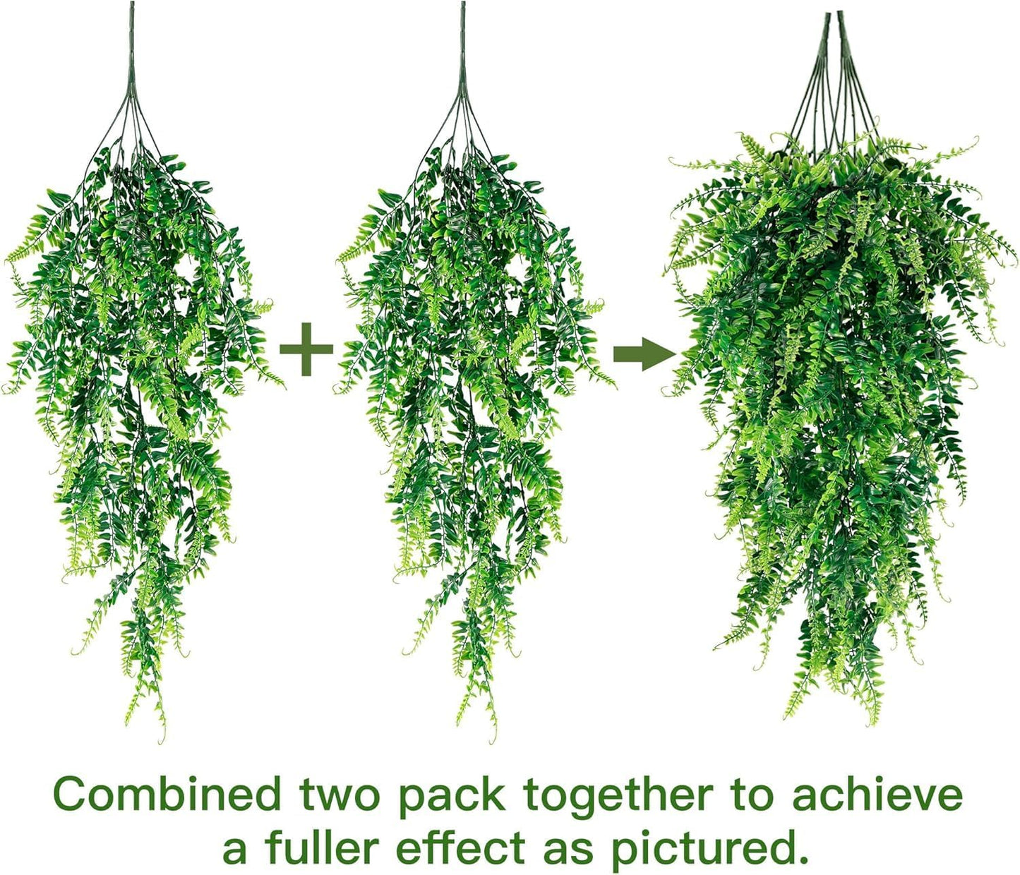 4 Pack Artificial Hanging Plants Fake Hanging Plant Faux Hanging Boston Ferns Fake Ivy Vines Greenery UV Resistant Plastic Plants for Indoor Outdoor Room Wall Wedding Patio Porch Decor