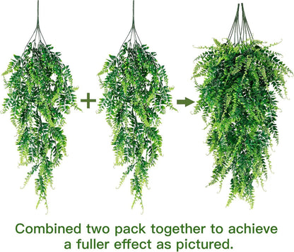 4 Pack Artificial Hanging Plants Fake Hanging Plant Faux Hanging Boston Ferns Fake Ivy Vines Greenery UV Resistant Plastic Plants for Indoor Outdoor Room Wall Wedding Patio Porch Decor