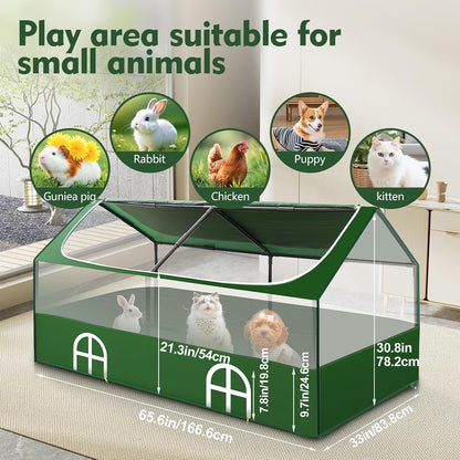 Small Animal Playpen,Rabbit Play Pen, Guinea Pig Cages for Indoor Outdoor,Portable Chicken Coop,Puppy Play Pen with Waterproof Floor for Guinea Pig,Chicken,Hamsters, Hedgehogs,Bunny, Green L