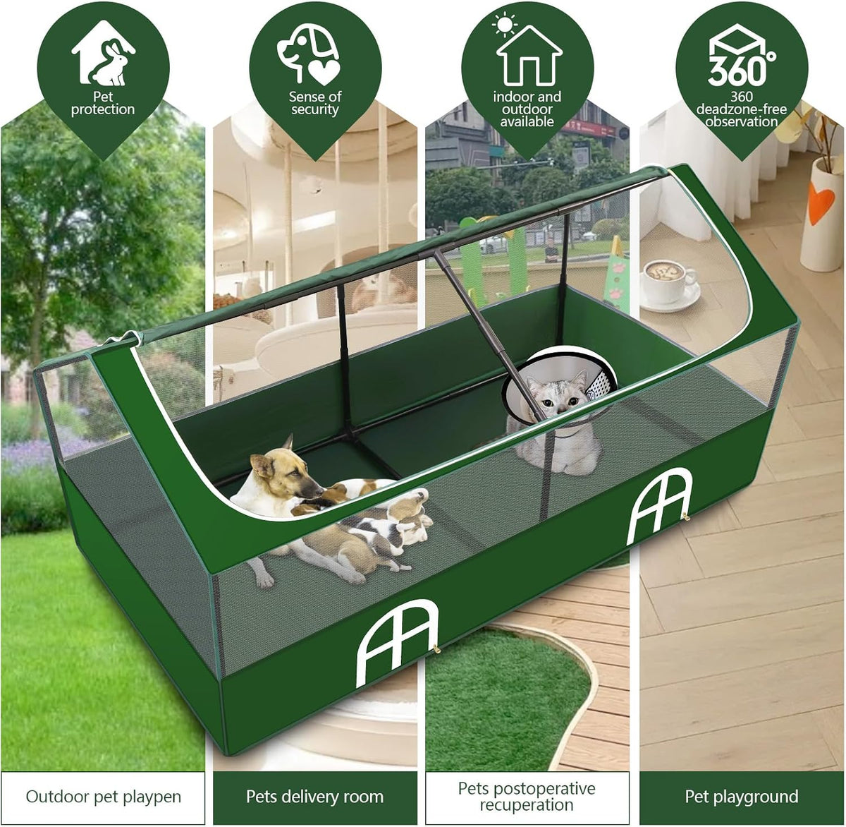 Small Animal Playpen,Rabbit Play Pen, Guinea Pig Cages for Indoor Outdoor,Portable Chicken Coop,Puppy Play Pen with Waterproof Floor for Guinea Pig,Chicken,Hamsters, Hedgehogs,Bunny, Green L