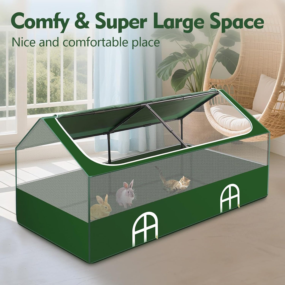 Small Animal Playpen,Rabbit Play Pen, Guinea Pig Cages for Indoor Outdoor,Portable Chicken Coop,Puppy Play Pen with Waterproof Floor for Guinea Pig,Chicken,Hamsters, Hedgehogs,Bunny, Green L