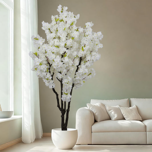 6ft Tall Artificial White Cherry Blossom Tree