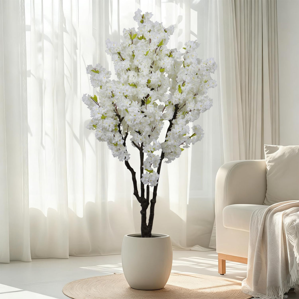 6ft Tall Artificial White Cherry Blossom Tree