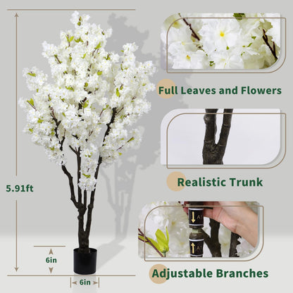 6ft Tall Artificial White Cherry Blossom Tree