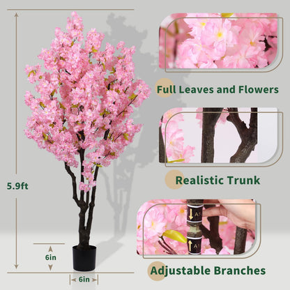 6ft Tall Artificial White Cherry Blossom Tree