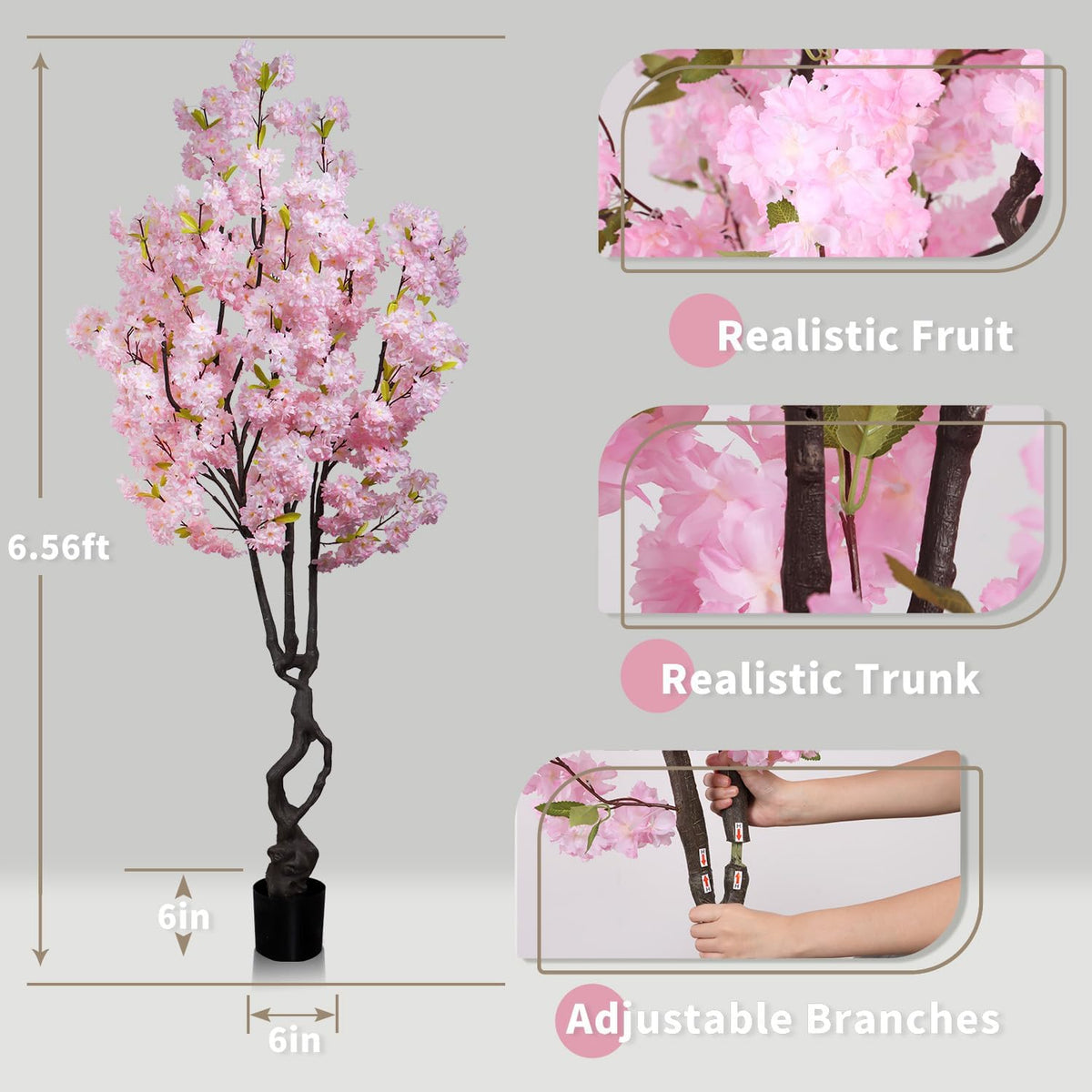 6ft Tall Artificial White Cherry Blossom Tree