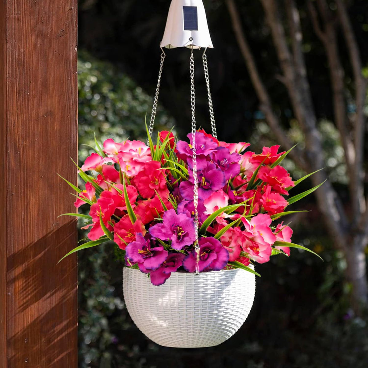 8 Bundles Artificial Hibiscus Flowers for Outdoor Faux UV Resistant Fake Silk Plants Flower for Front Porch Pot Planters Garden Window Box Indoor Home Decor (Red, Pink, Purple Red)