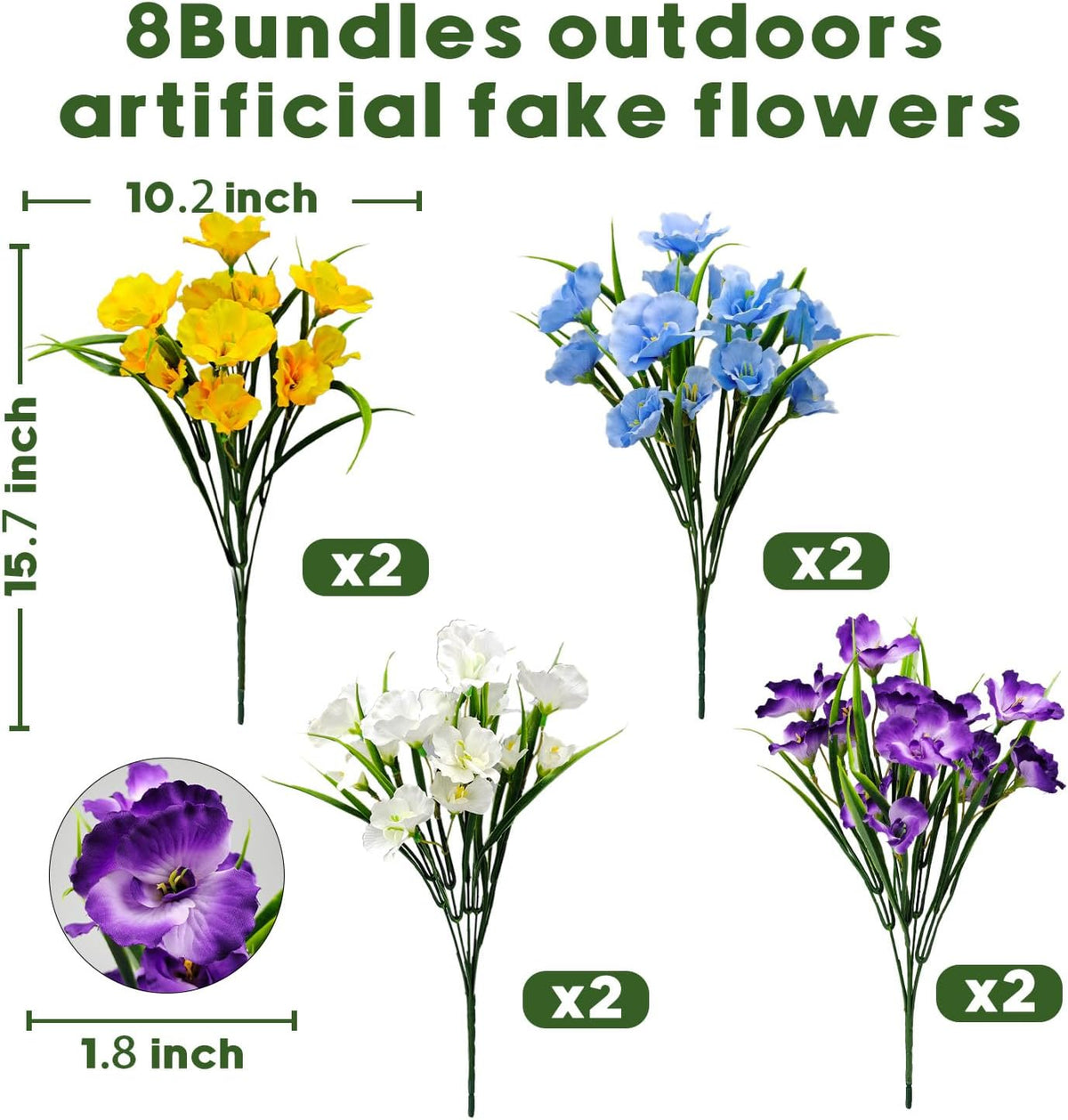 8 Bundles Artificial Hibiscus Flowers for Outdoor Faux UV Resistant Fake Silk Plants Flower for Front Porch Pot Planters Garden Window Box Indoor Home Decor (Red, Pink, Purple Red)