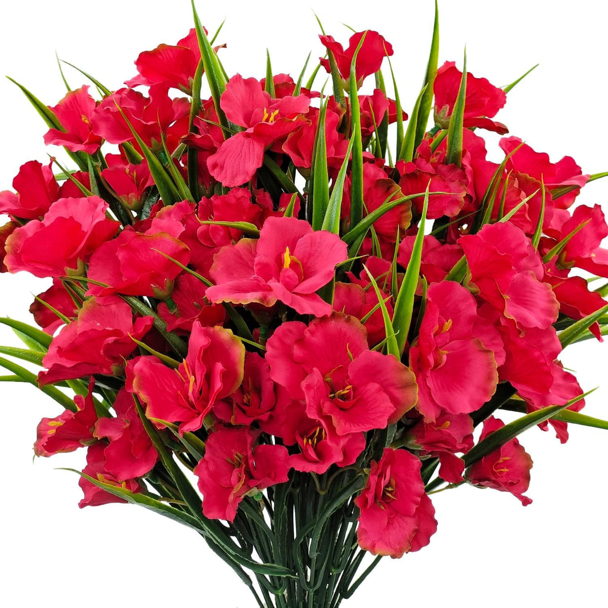 8 Bundles Artificial Hibiscus Flowers for Outdoor Faux UV Resistant Fake Silk Plants Flower for Front Porch Pot Planters Garden Window Box Indoor Home Decor (Red, Pink, Purple Red)