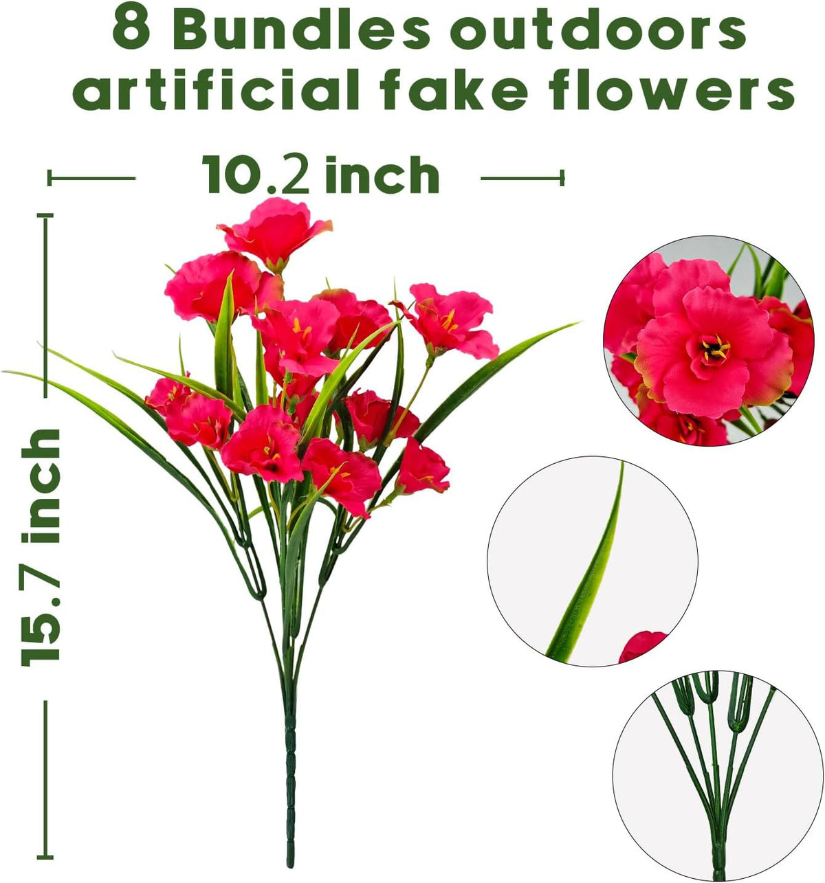 8 Bundles Artificial Hibiscus Flowers for Outdoor Faux UV Resistant Fake Silk Plants Flower for Front Porch Pot Planters Garden Window Box Indoor Home Decor (Red, Pink, Purple Red)