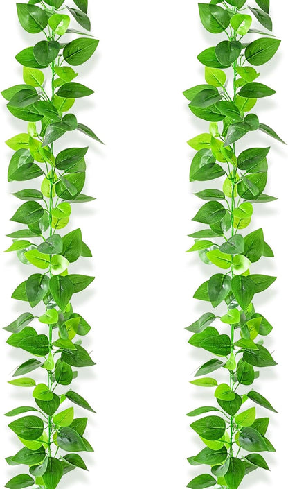 2Pcs Fake Vines Artificial Ivy Garland with Faux Pothos Leaves | Fake Plants Greenery for Bedroom Living Room Office Wall Garden Wedding Party Indoor Outdoor Decor Aesthetic