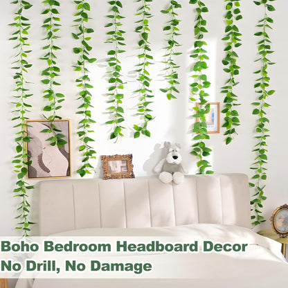 2Pcs Fake Vines Artificial Ivy Garland with Faux Pothos Leaves | Fake Plants Greenery for Bedroom Living Room Office Wall Garden Wedding Party Indoor Outdoor Decor Aesthetic
