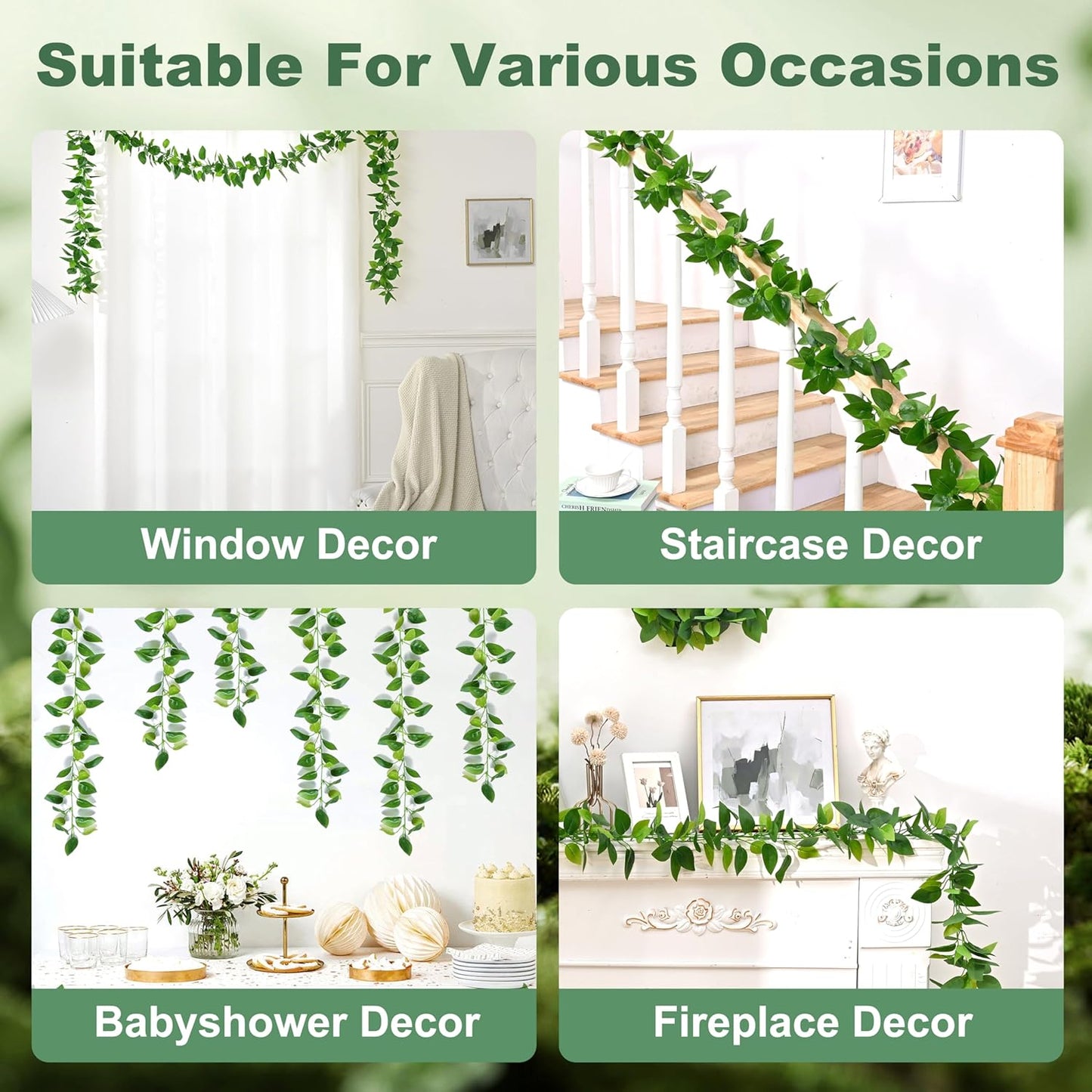 2Pcs Fake Vines Artificial Ivy Garland with Faux Pothos Leaves | Fake Plants Greenery for Bedroom Living Room Office Wall Garden Wedding Party Indoor Outdoor Decor Aesthetic