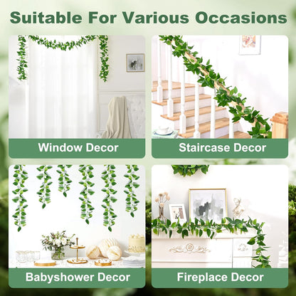 2Pcs Fake Vines Artificial Ivy Garland with Faux Pothos Leaves | Fake Plants Greenery for Bedroom Living Room Office Wall Garden Wedding Party Indoor Outdoor Decor Aesthetic