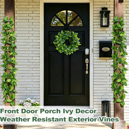 2Pcs Fake Vines Artificial Ivy Garland with Faux Pothos Leaves | Fake Plants Greenery for Bedroom Living Room Office Wall Garden Wedding Party Indoor Outdoor Decor Aesthetic