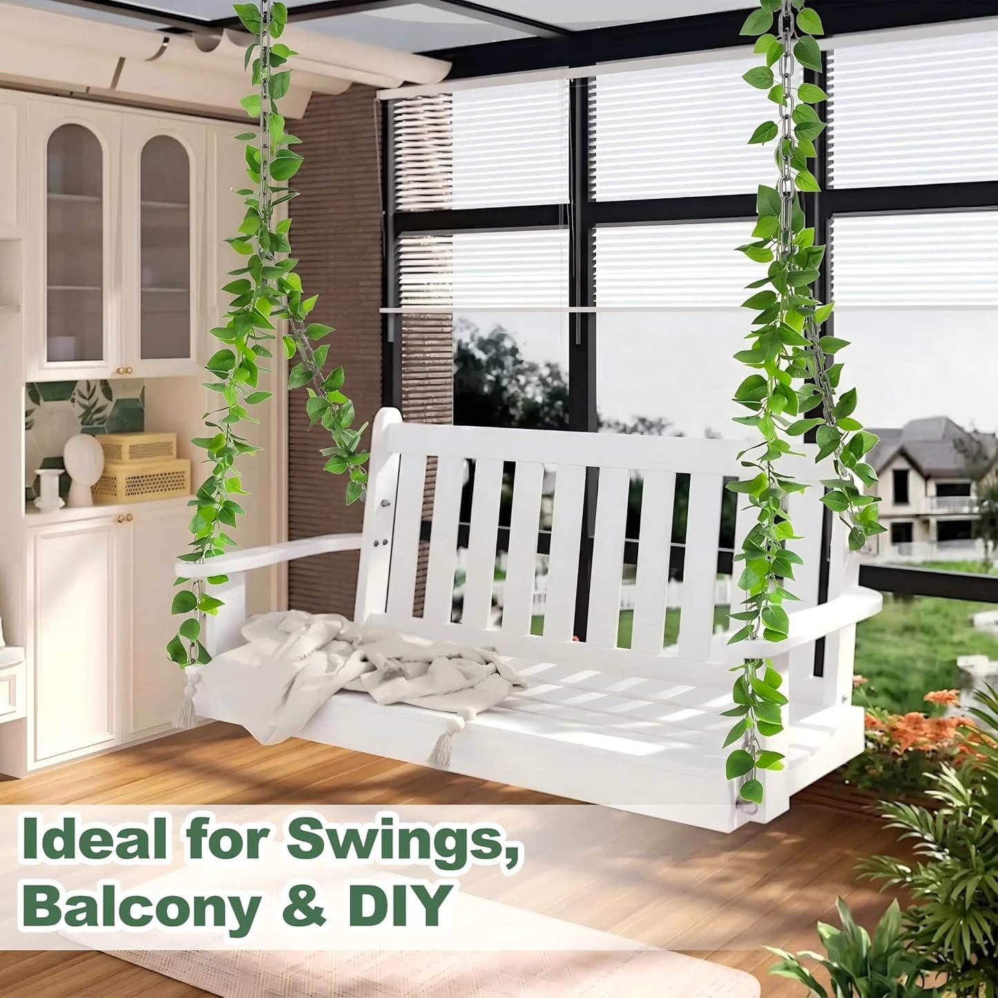 2Pcs Fake Vines Artificial Ivy Garland with Faux Pothos Leaves | Fake Plants Greenery for Bedroom Living Room Office Wall Garden Wedding Party Indoor Outdoor Decor Aesthetic