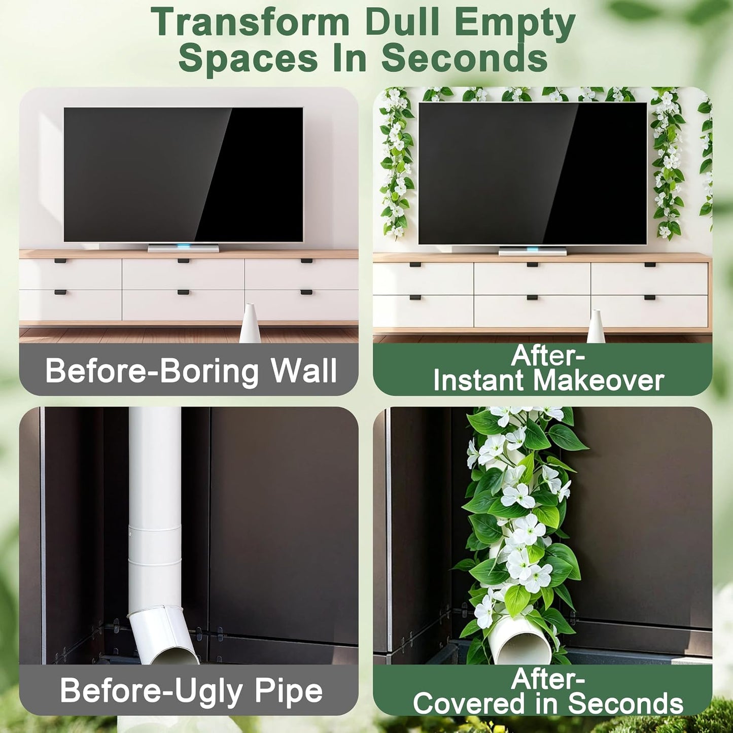 2Pcs Fake Vines Artificial Ivy Garland with Faux Pothos Leaves | Fake Plants Greenery for Bedroom Living Room Office Wall Garden Wedding Party Indoor Outdoor Decor Aesthetic
