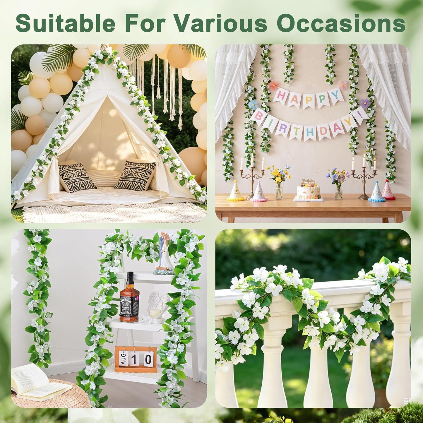 2Pcs Fake Vines Artificial Ivy Garland with Faux Pothos Leaves | Fake Plants Greenery for Bedroom Living Room Office Wall Garden Wedding Party Indoor Outdoor Decor Aesthetic