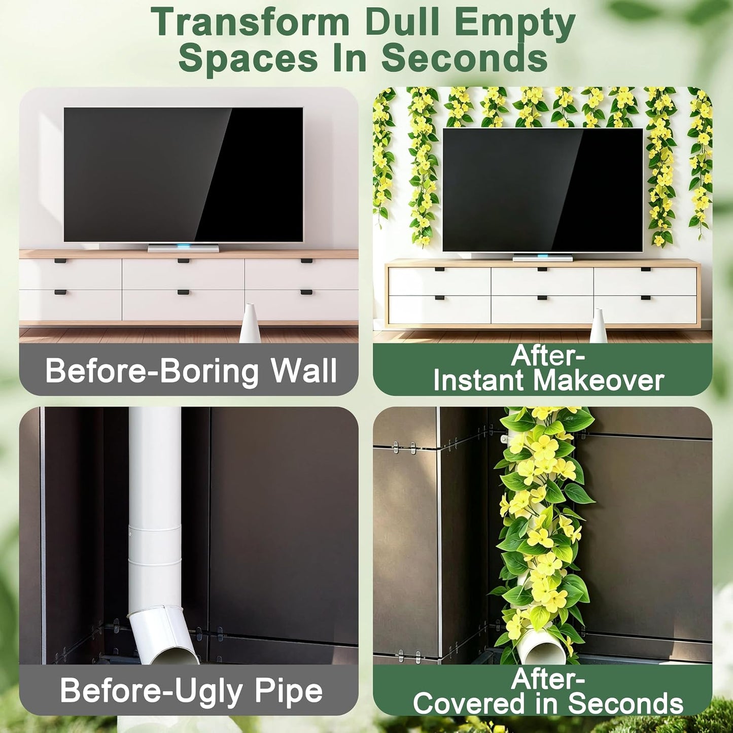 2Pcs Fake Vines Artificial Ivy Garland with Faux Pothos Leaves | Fake Plants Greenery for Bedroom Living Room Office Wall Garden Wedding Party Indoor Outdoor Decor Aesthetic