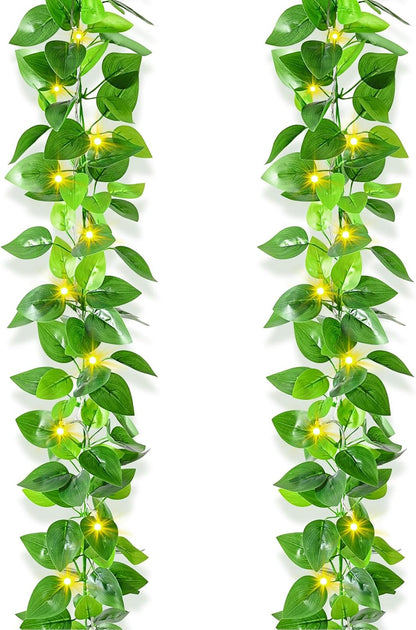 2Pcs Fake Vines Artificial Ivy Garland with Faux Pothos Leaves | Fake Plants Greenery for Bedroom Living Room Office Wall Garden Wedding Party Indoor Outdoor Decor Aesthetic