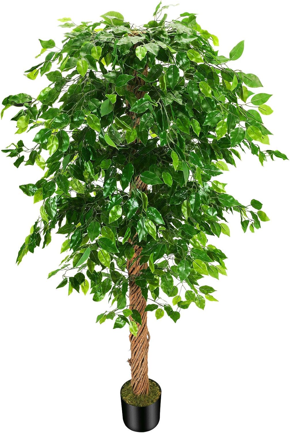 OXLLXO 6ft Artificial Ficus Silk Tree (72in) with Plastic Nursery Pot Faux Tree, Fake Plant for Office House Farmhouse Living Room Home Decor (Indoor/Outdoor)