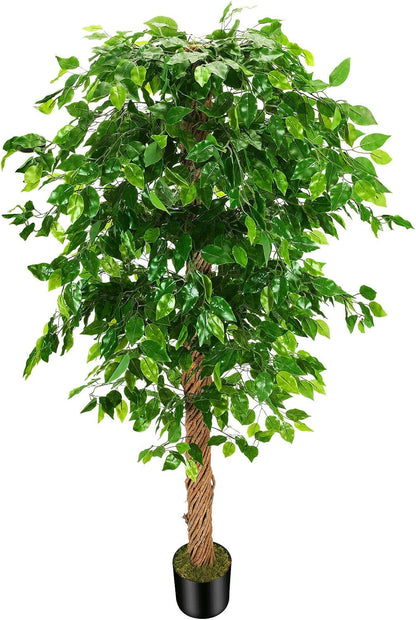 OXLLXO 6ft Artificial Ficus Silk Tree (72in) with Plastic Nursery Pot Faux Tree, Fake Plant for Office House Farmhouse Living Room Home Decor (Indoor/Outdoor)