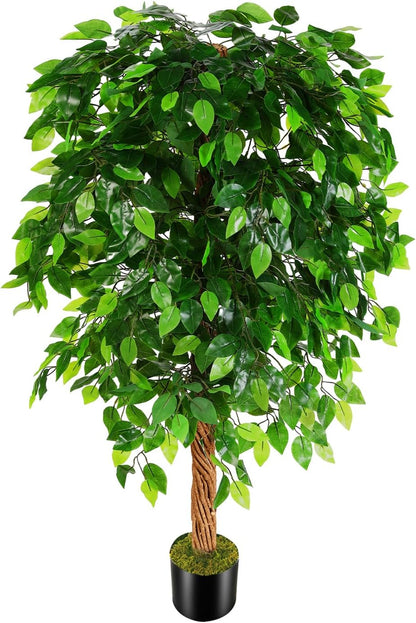 OXLLXO 6ft Artificial Ficus Silk Tree (72in) with Plastic Nursery Pot Faux Tree, Fake Plant for Office House Farmhouse Living Room Home Decor (Indoor/Outdoor)